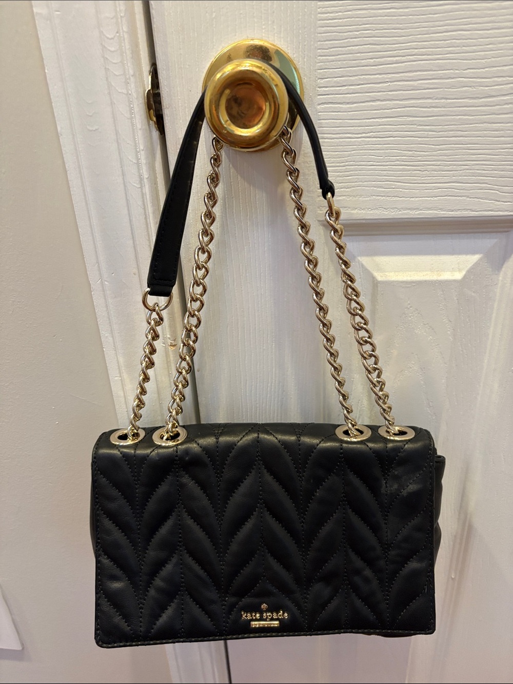 kate spade Black Quilted Shoulder Bag with Gold Chain Strap